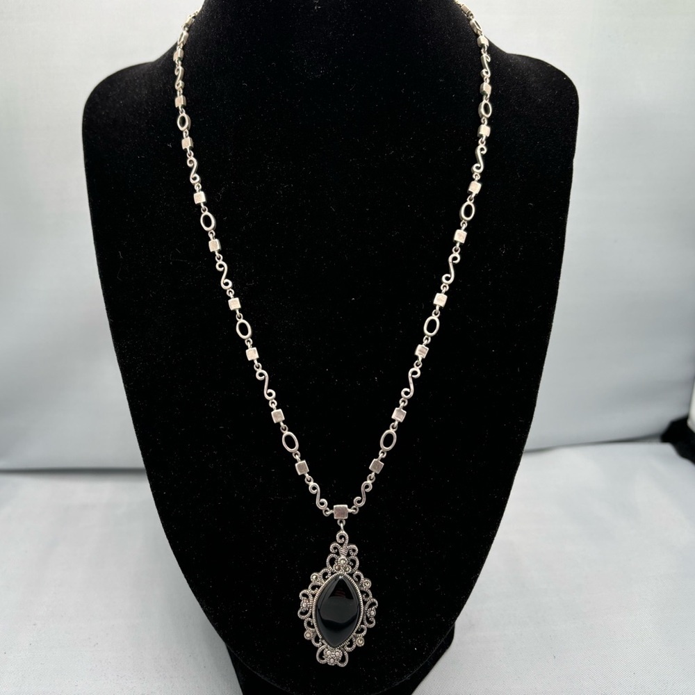 Silver and Black Onyx Pendant Necklace